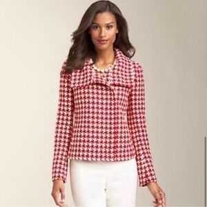 TALBOTS Wool Blend Herringbone Motorcycle Jacket Red Coat Ladies Sz 6